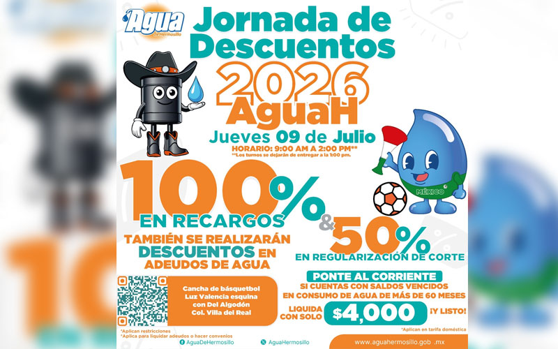 Llevará Agua de Hermosillo jornada de descuentos a Villas del Real