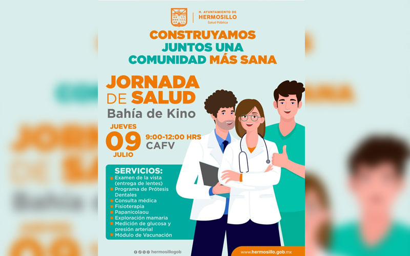 Llevarán jornada gratuita de salud a Bahía de Kino este jueves