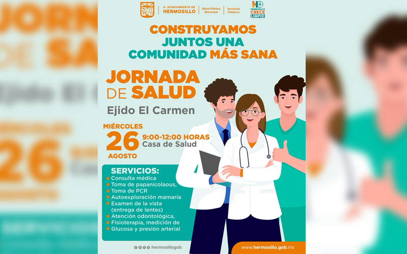 Jornada de Salud acercará servicios médicos gratuitos al Ejido El Carmen