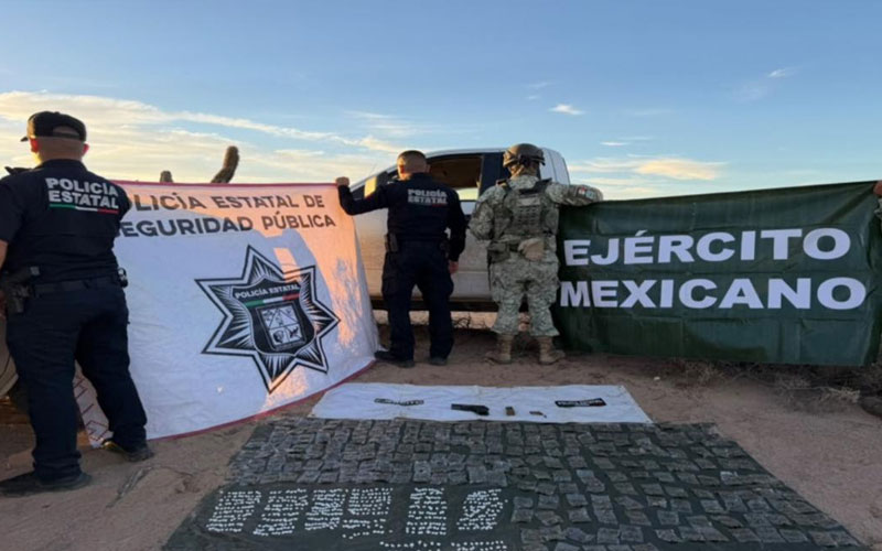 Aseguran en Caborca vehículo con droga, arma de fuego y cartuchos
